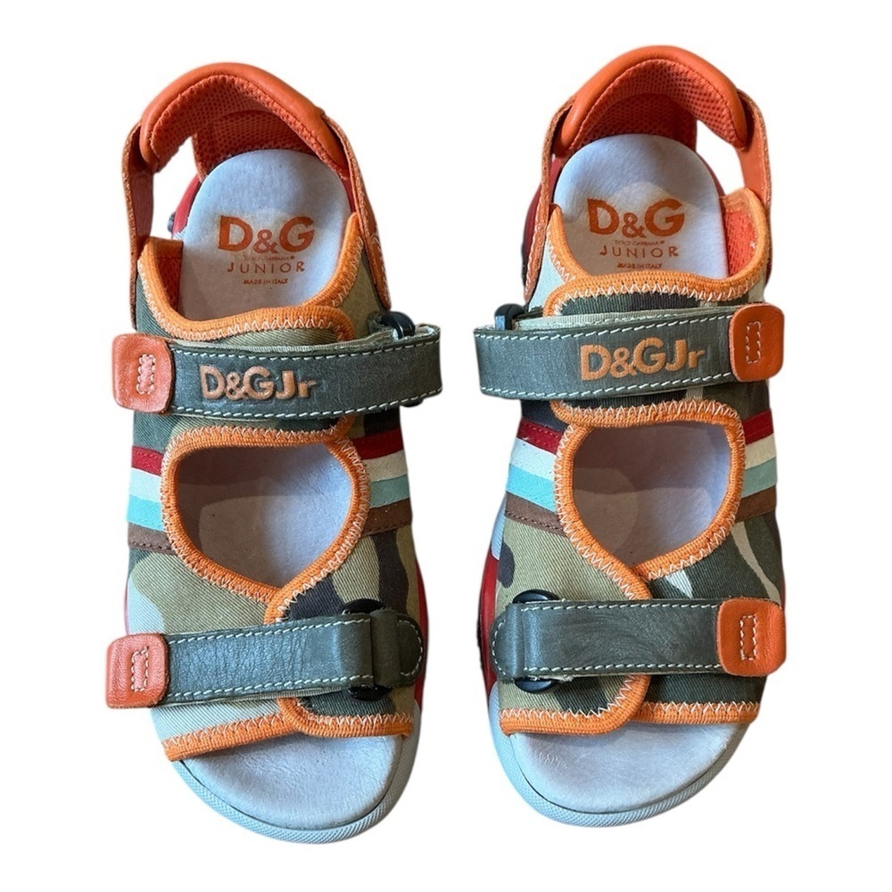 D&G Junior Sandals Camouflage Stripe Print Orange and Green Size 36